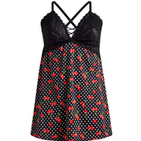 ❤️NWT VINTAGE TORRID LINGERIE WIRELESS BABYDOLL CHEMISE CHERRY PRINT STRAPPY - Picture 11 of 14